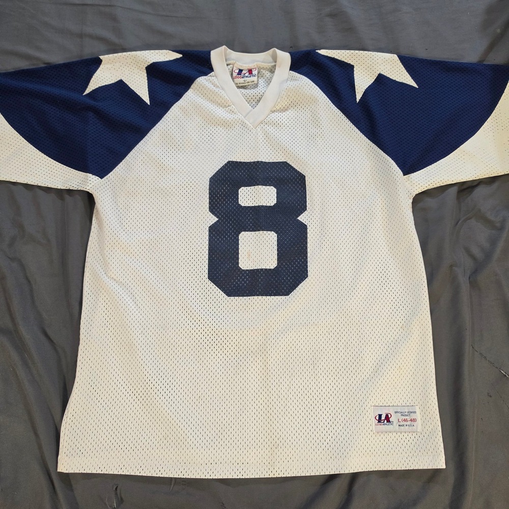 Logo Athletic Dallas Cowboys Troy Aikman 8 Jersey Mens L White Blue Vintage 90s